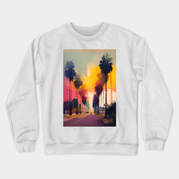 California Colorful Watercolor Paint Crewneck Sweatshirt by jetartdesign